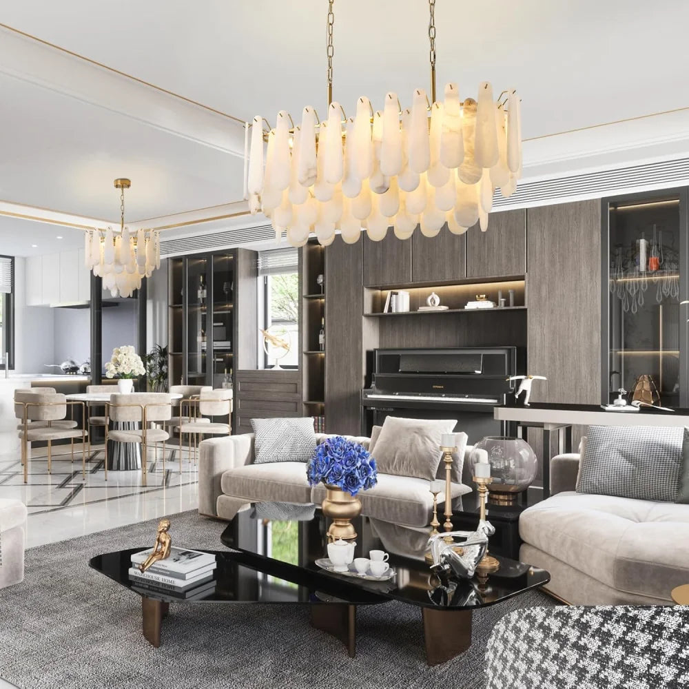 Modern Alabaster Feathery Chandelier