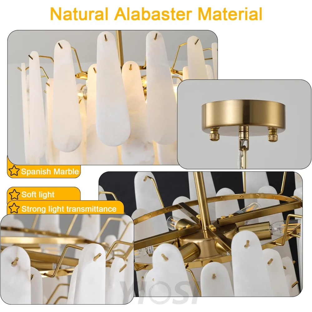 Modern Alabaster Feathery Chandelier