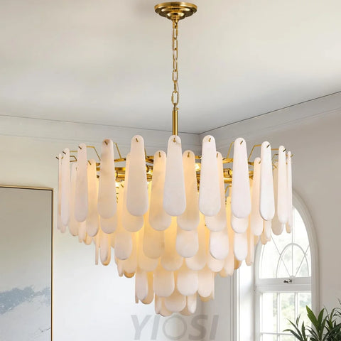 Modern Alabaster Feathery Chandelier