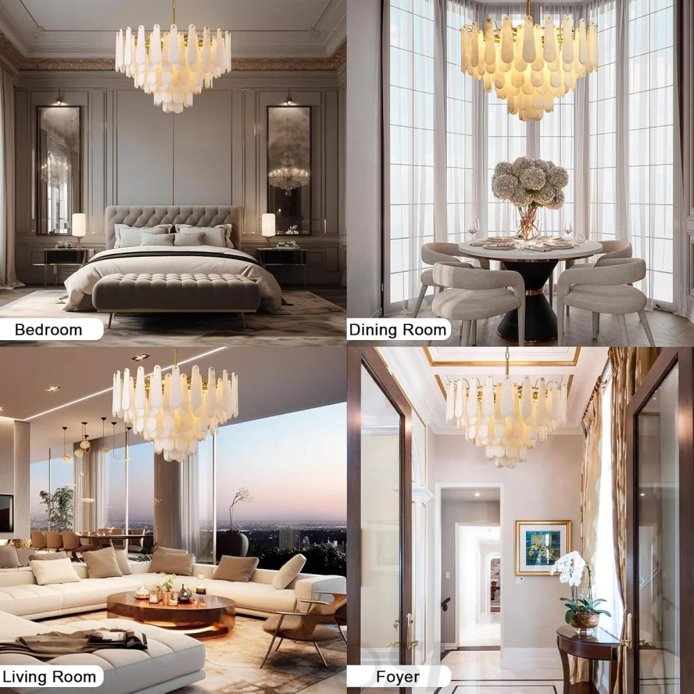 Modern Alabaster Feathery Chandelier
