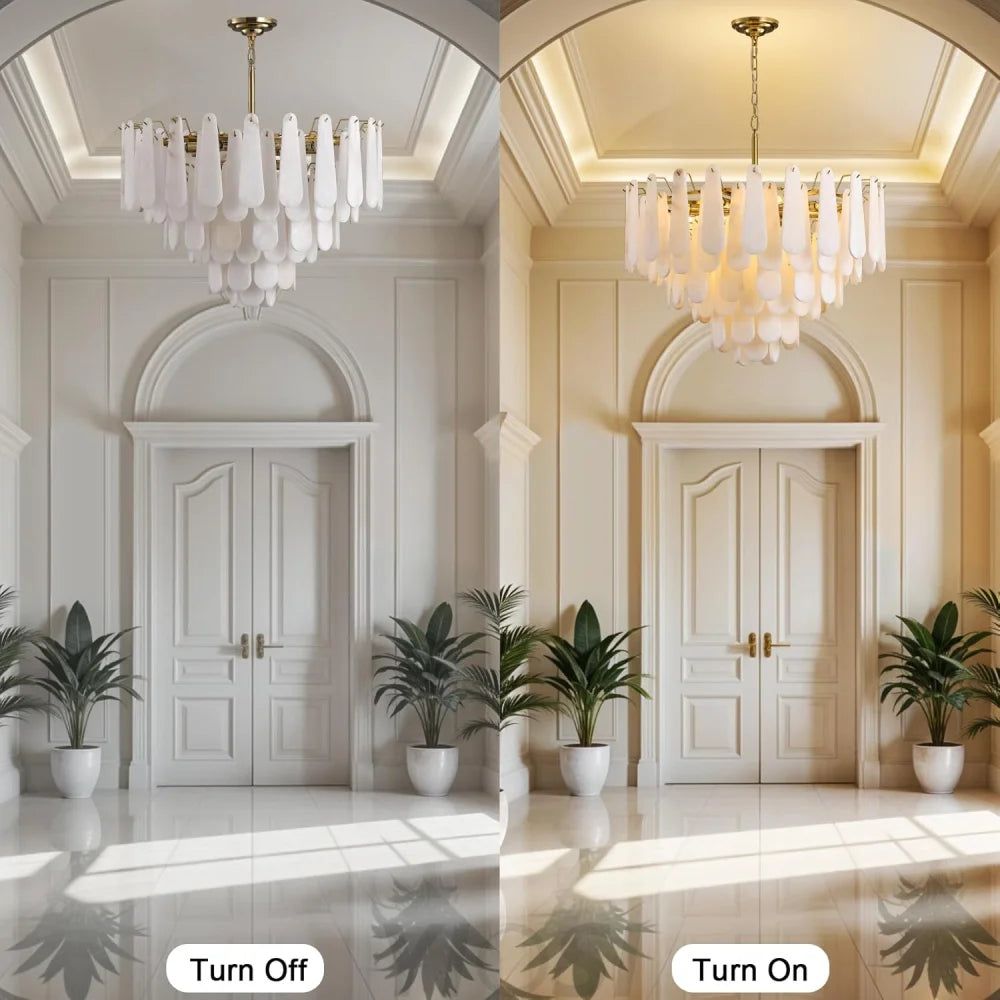 Modern Alabaster Feathery Chandelier