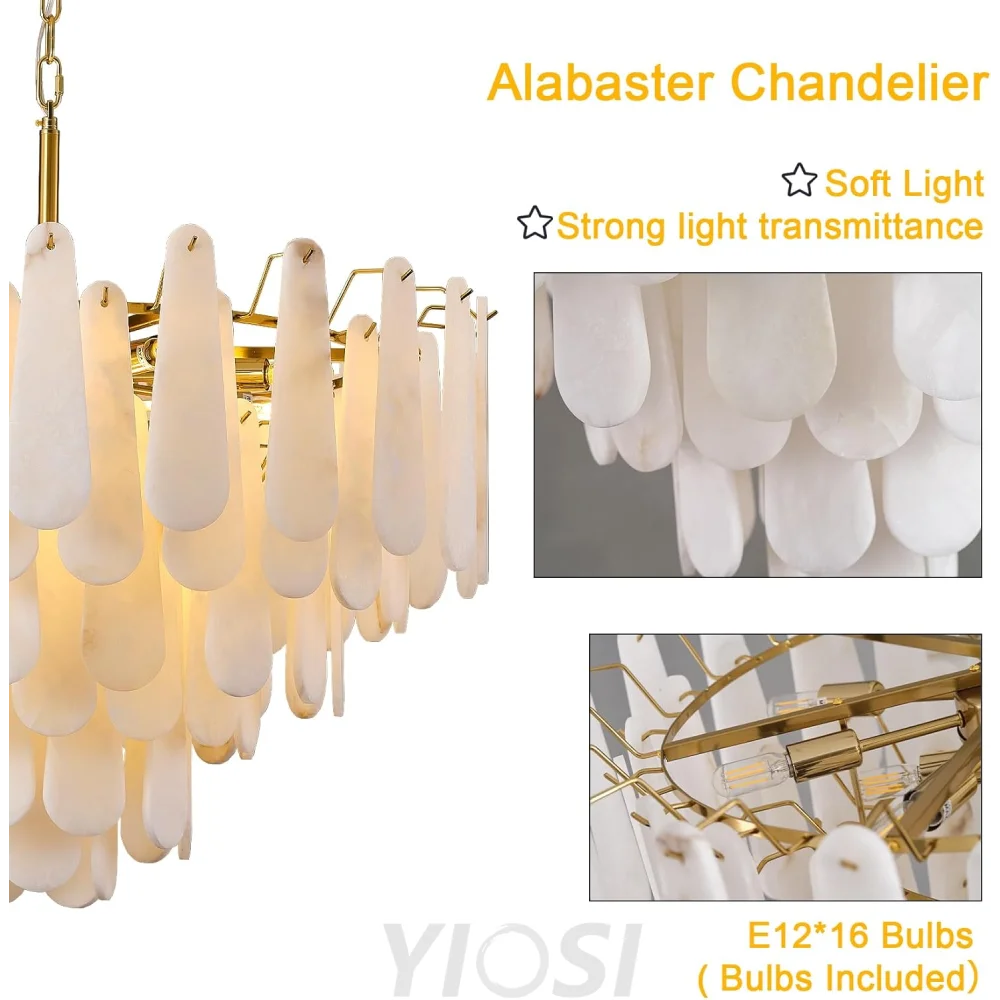 Modern Alabaster Feathery Chandelier