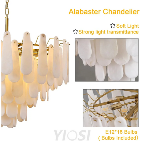 Modern Alabaster Feathery Chandelier