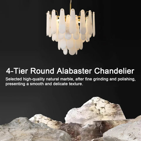 Modern Alabaster Feathery Chandelier