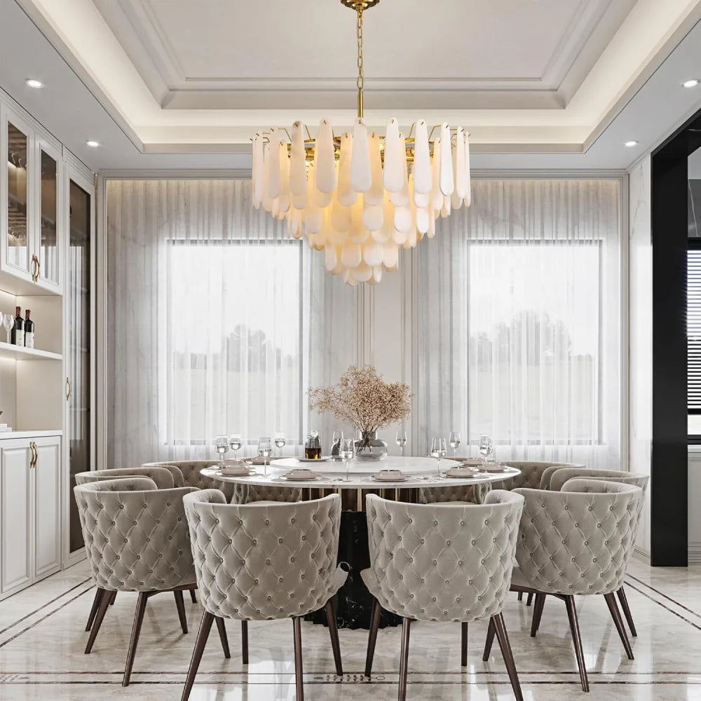 Modern Alabaster Feathery Chandelier