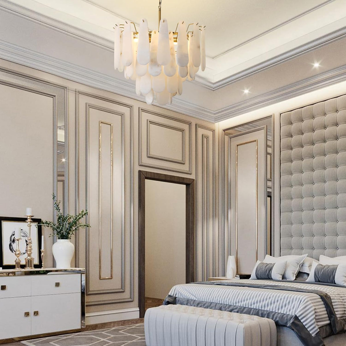 Modern Alabaster Feathery Chandelier