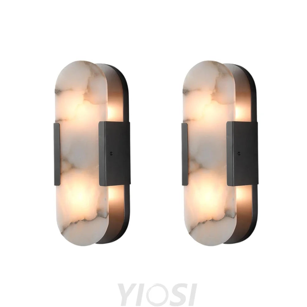 Modern Alabaster Wall Sconce - 2 Pack Black / 13.8 in-2pk