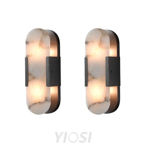 Modern Alabaster Wall Sconce - 2 Pack Black / 13.8 in-2pk