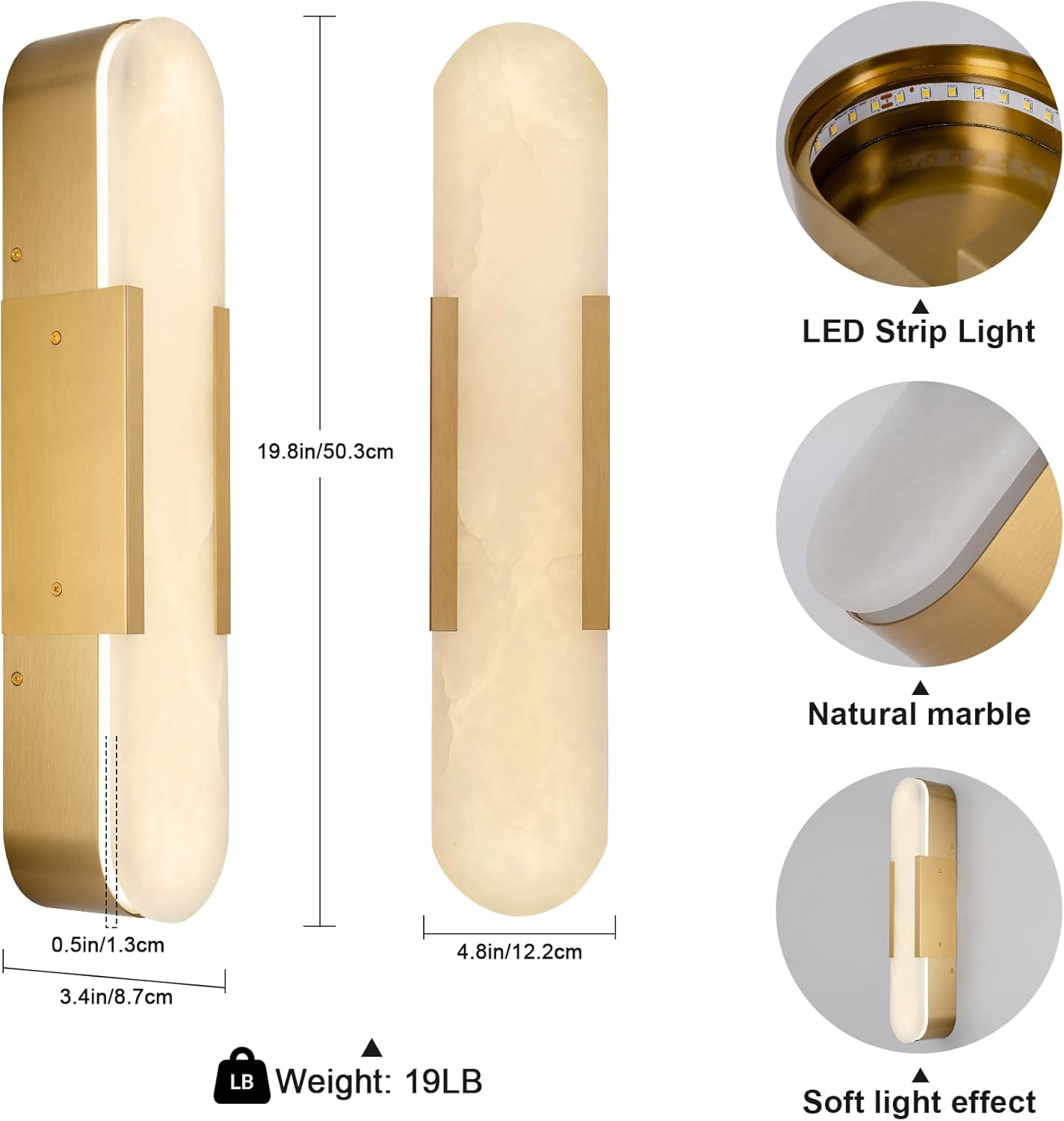 Modern Alabaster Wall Sconce - 2 Pack