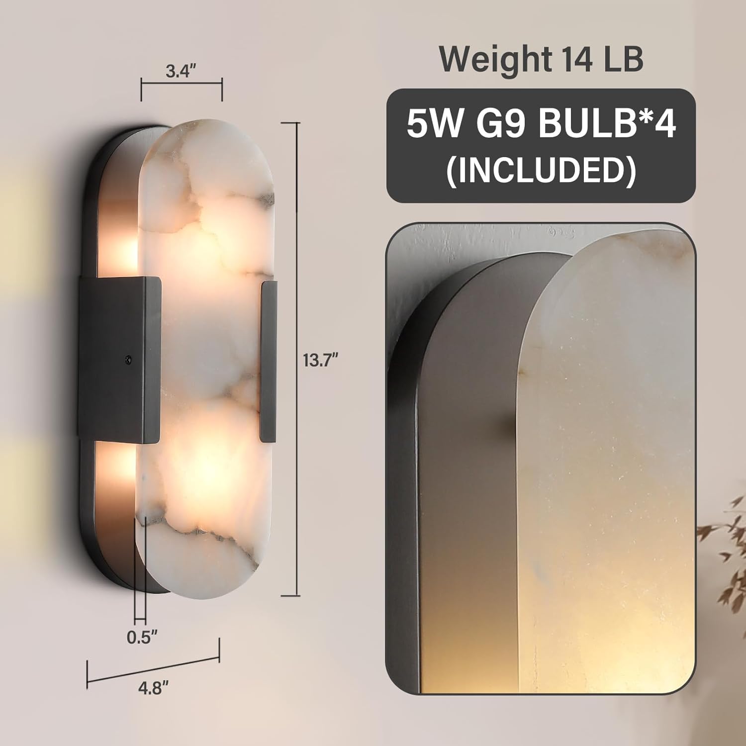 Modern Alabaster Wall Sconce - 2 Pack