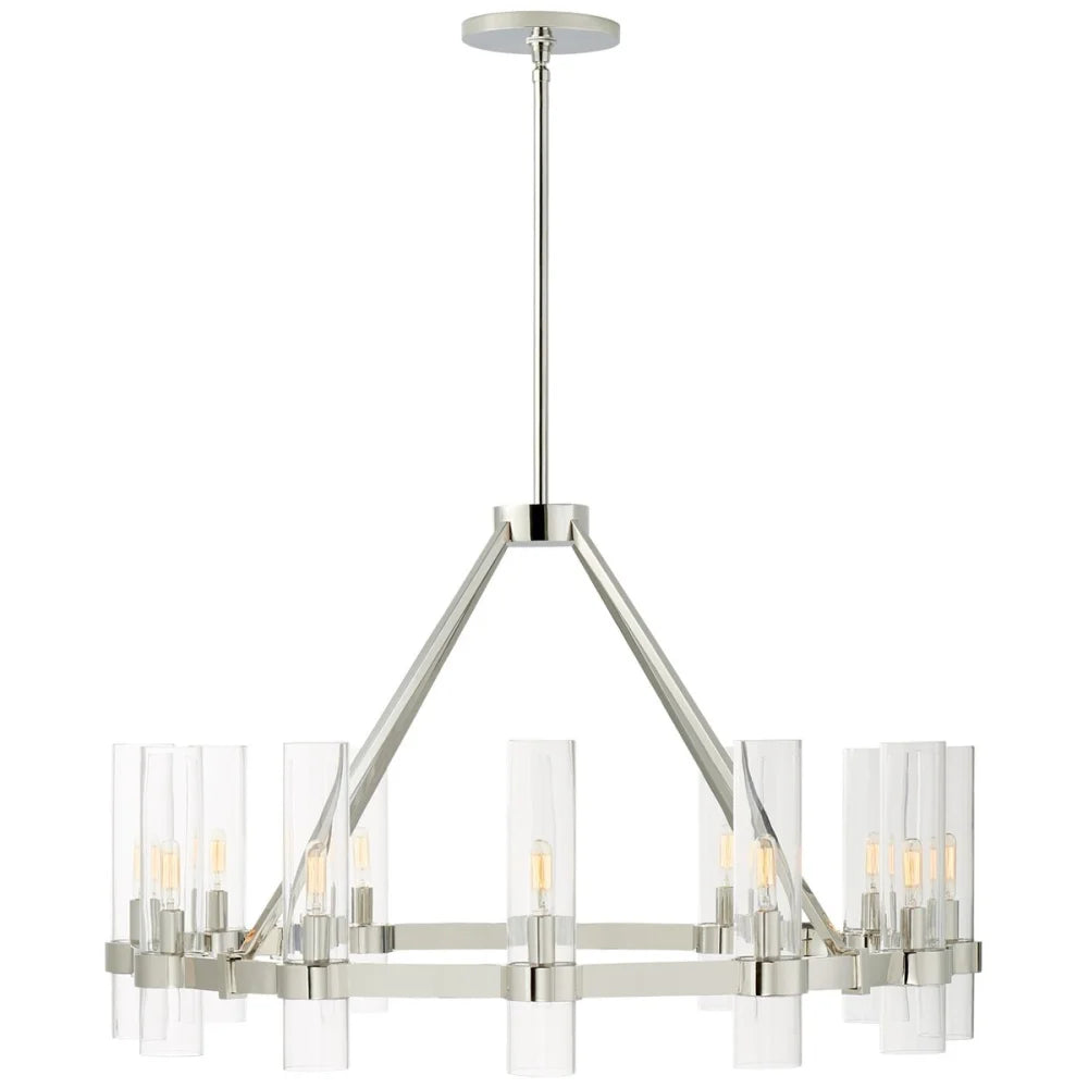 Modern Art Glass Presidio Chandelier 12-Light Polished Nickel Chandelier