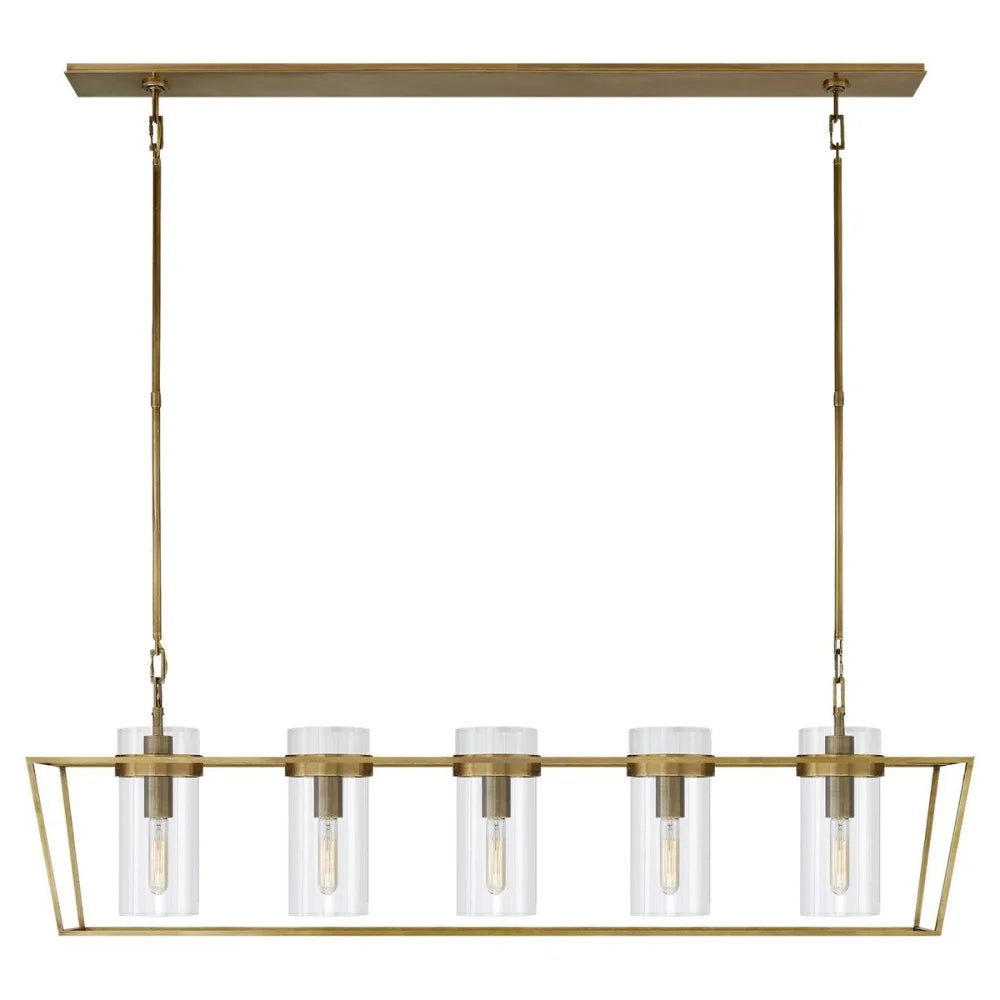 Modern Art Glass Presidio Linear Chandelier 5-Light Antique Brass Chandelier