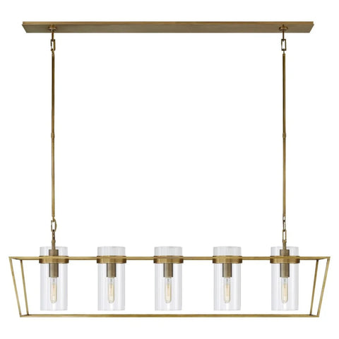 Modern Art Glass Presidio Linear Chandelier 5-Light Antique Brass Chandelier