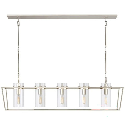 Modern Art Glass Presidio Linear Chandelier 5-Light Polished Nickel Chandelier