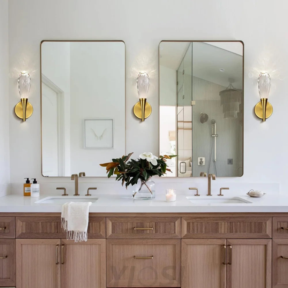 Modern bathroom vanity wall lamp in front of the mirror
