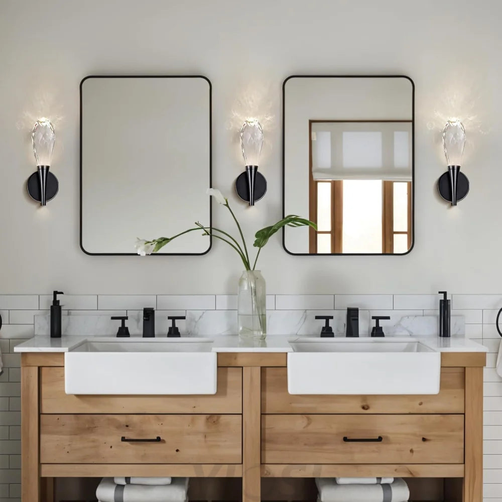 Modern bathroom vanity wall lamp in front of the mirror