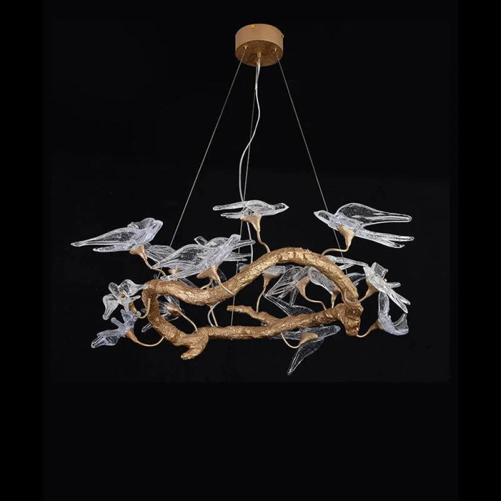 Modern Bird Glass Tree Branch Circle Round Chandelier 23.6’’ D X 16.5’’ H