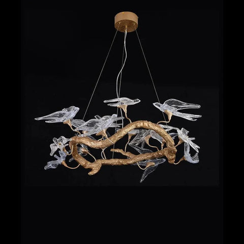 Modern Bird Glass Tree Branch Circle Round Chandelier 23.6’’ D X 16.5’’ H