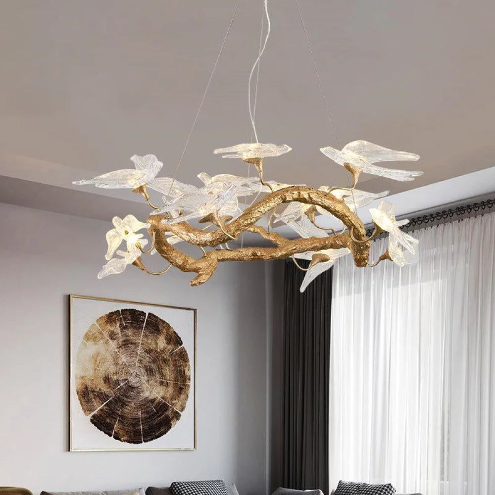 Modern Bird Glass Tree Branch Circle Round Chandelier 31.5’’ D X 16.5’’ H