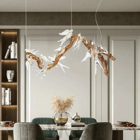 Modern Bird Glass Tree Branch Circle Round Chandelier