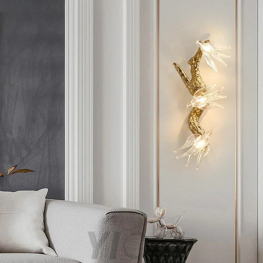 Modern Bird Glass Tree Branch Wall Sconce