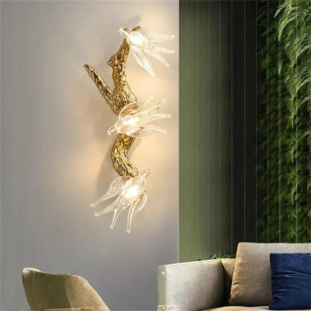 Modern Bird Glass Tree Branch Wall Sconce 7.9’’ W X 31.5’’ H