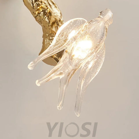 Modern Bird Glass Tree Branch Wall Sconce