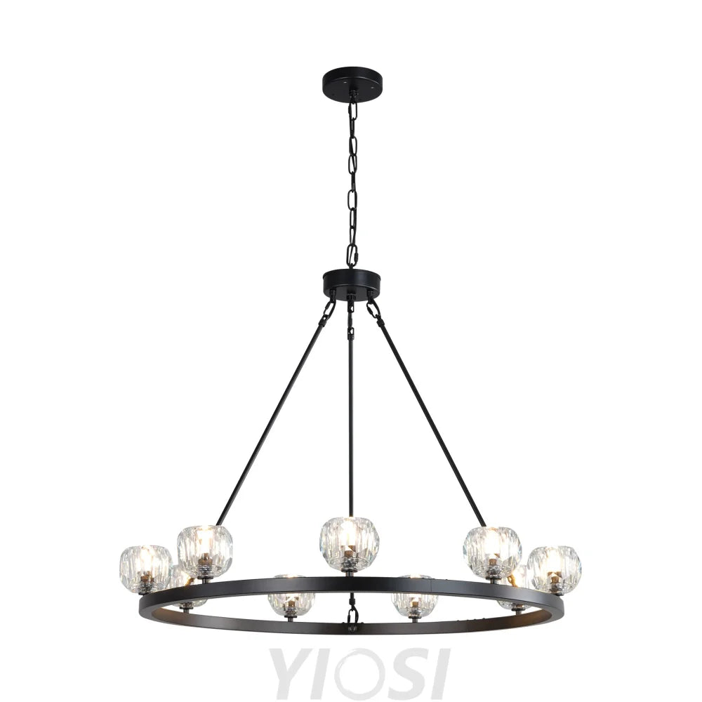 Modern Carriage Wheel Crystal Chandelier Black / Round D36’’