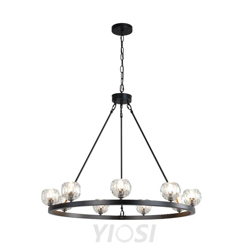 Modern Carriage Wheel Crystal Chandelier Black / Round D36’’