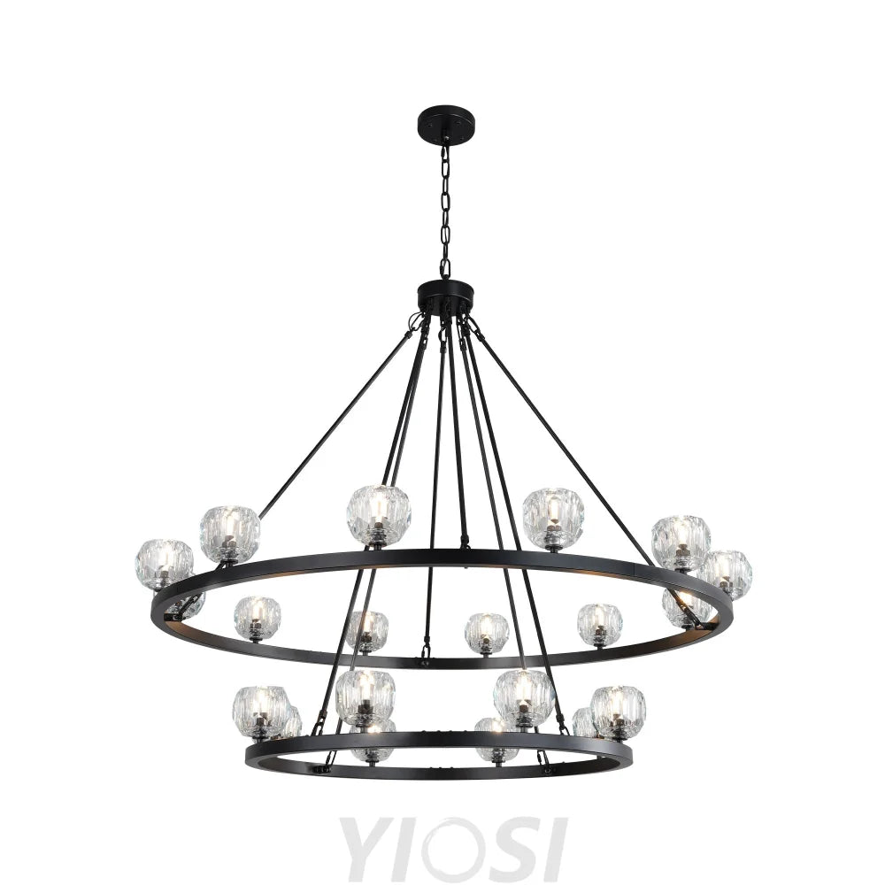 Modern Carriage Wheel Crystal Chandelier Black / Round D48’’ 2 Tier