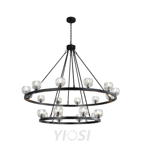 Modern Carriage Wheel Crystal Chandelier Black / Round D48’’ 2 Tier