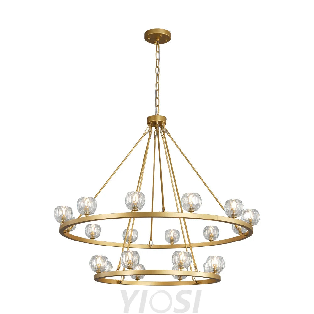 Modern Carriage Wheel Crystal Chandelier Gold / Round D48’’ 2 Tier