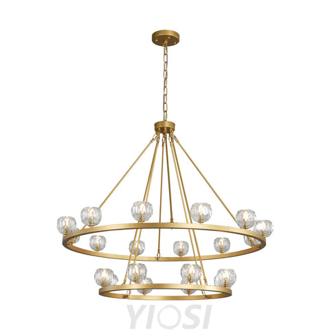 Modern Carriage Wheel Crystal Chandelier Gold / Round D48’’ 2 Tier