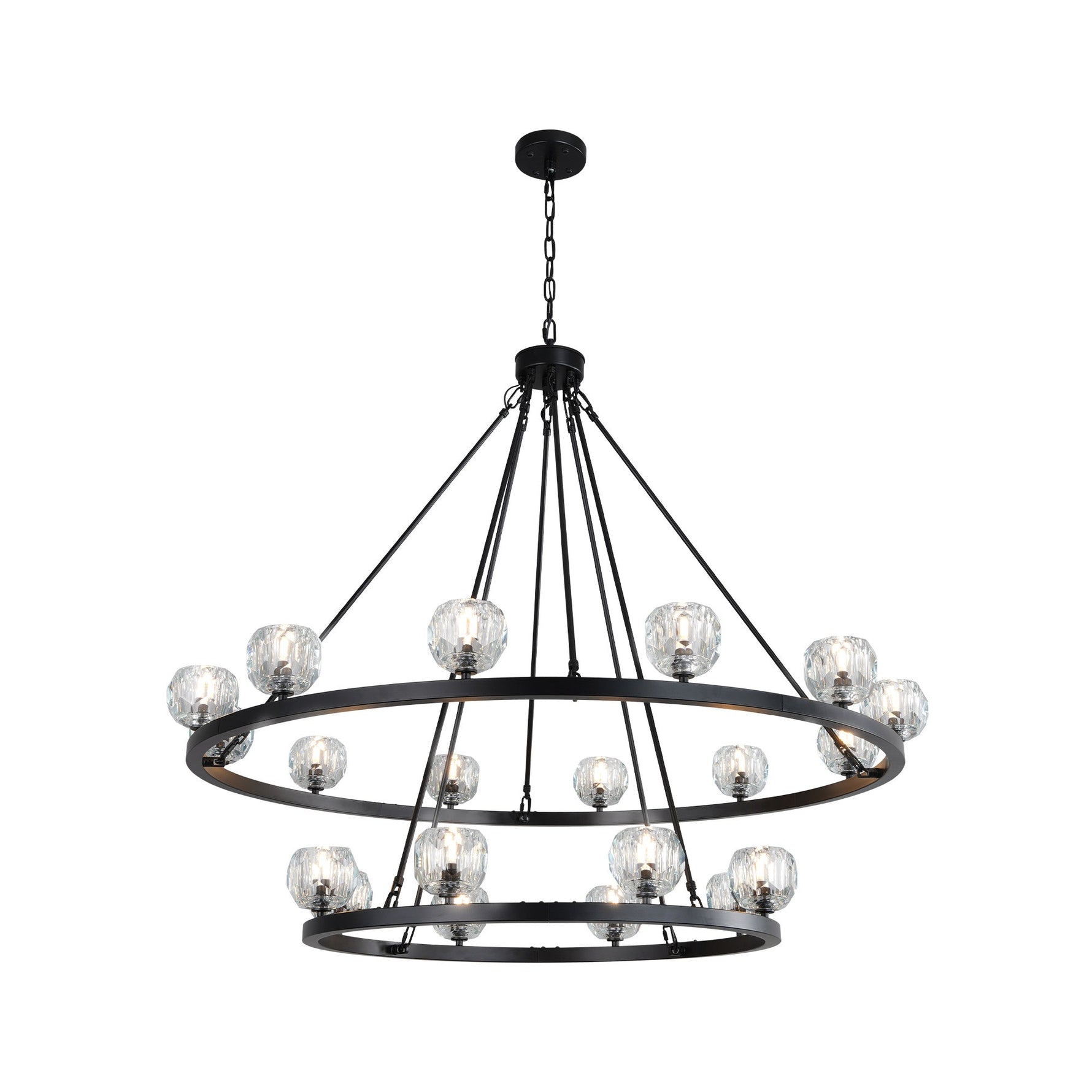 Modern Carriage Wheel Crystal Chandelier Black / Round D48’’ 2 Tier