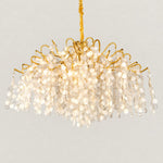 Modern Chandelier Gold Capiz Shell 18-Light Ø47.2" × 25.6"H for Living Room on a light warm plaster wall