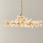 Modern Chandelier Gold Metal White Glass Flower 20-Light 78.7"L for Dining Room on a light warm plaster wall