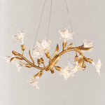 Modern Chandelier Textured Gold Glass Lily Branch 39.4"L for Dining Room on a light warm plaster wall