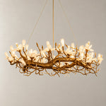 Modern Chandelier Textured Gold Metal White Glass Flower 18-Light for Bedroom on a light warm plaster wall