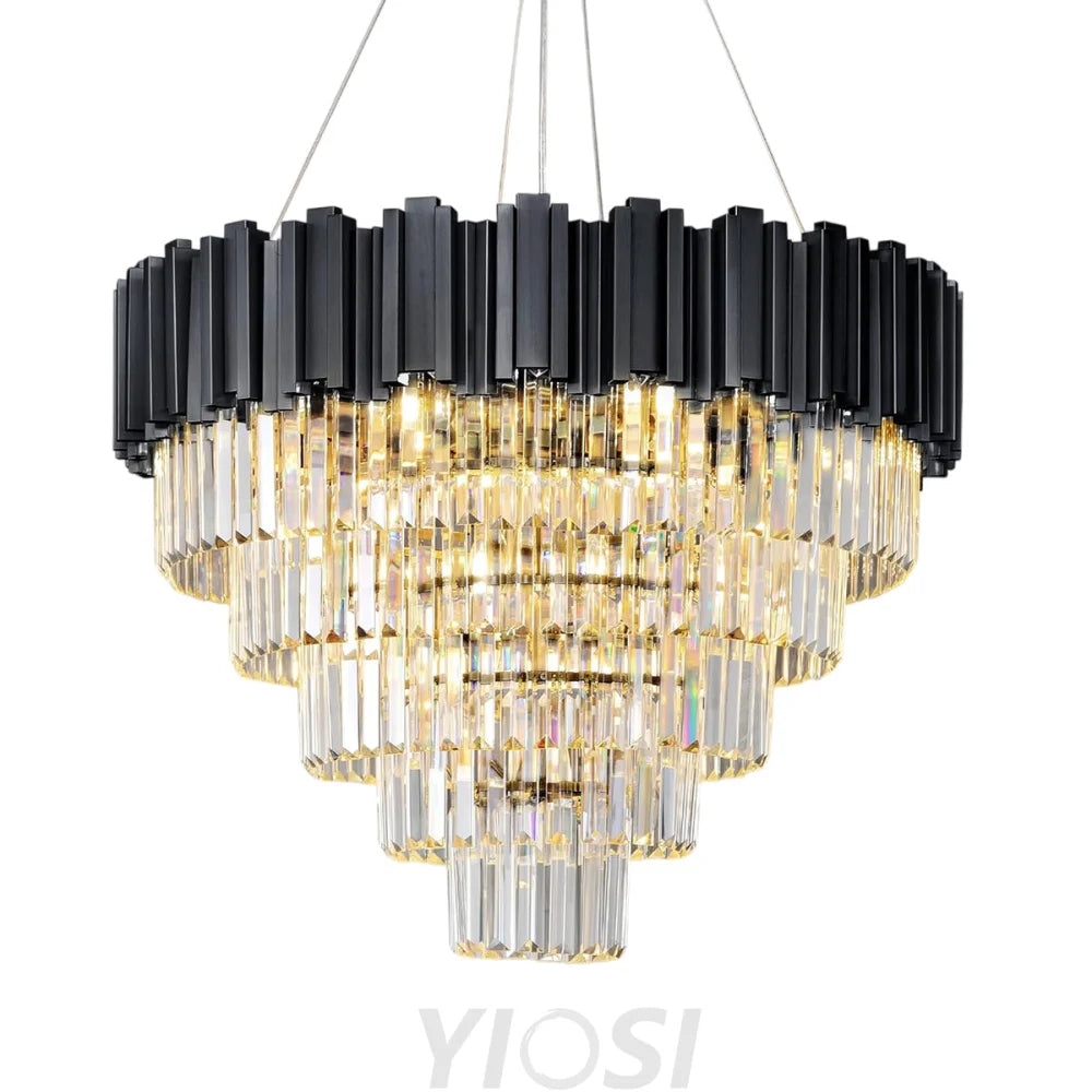 Modern circular K9 crystal chandelier Black / D27.5in