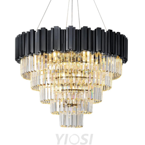 Modern circular K9 crystal chandelier Black / D27.5in