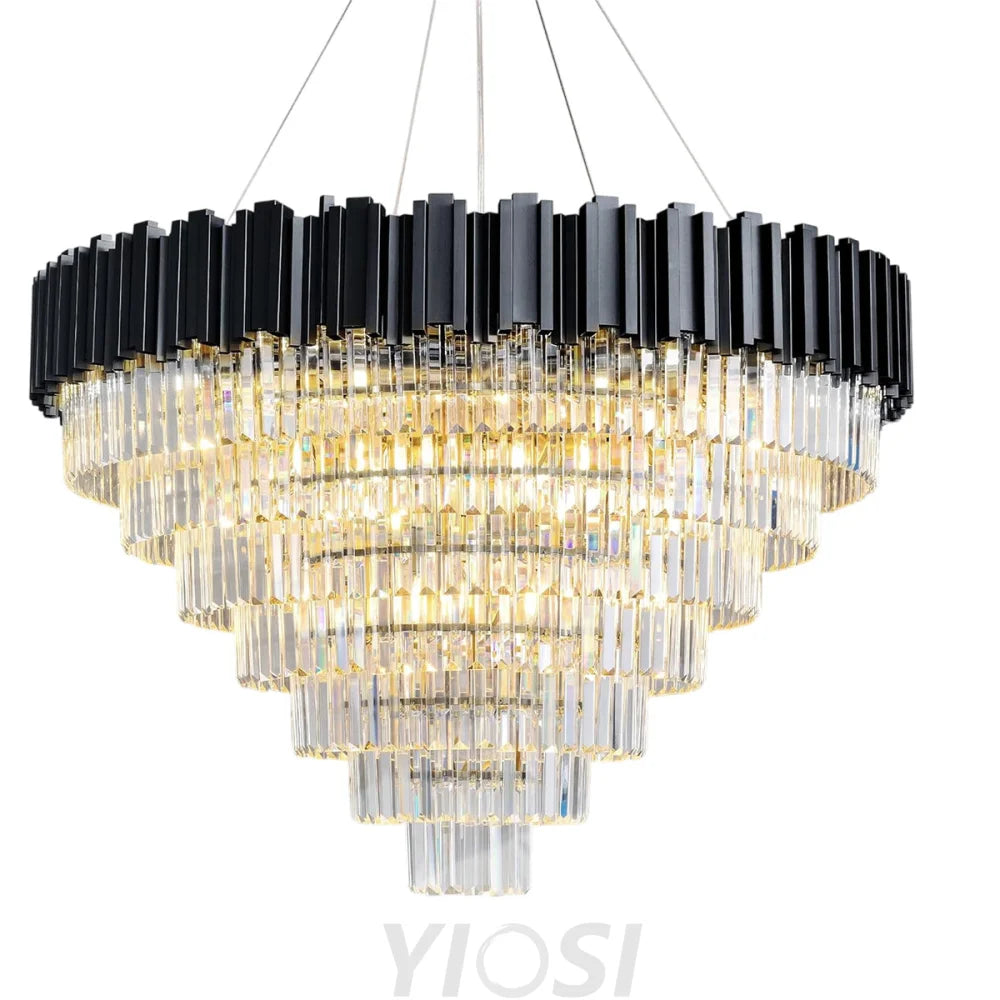 Modern circular K9 crystal chandelier Black / D39.5in