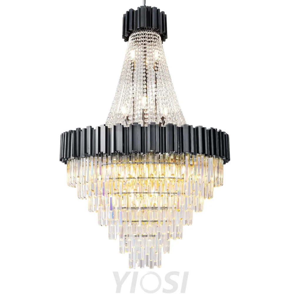 Modern circular K9 crystal chandelier Black / H54in