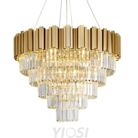 Modern circular K9 crystal chandelier Gold / D27.5in