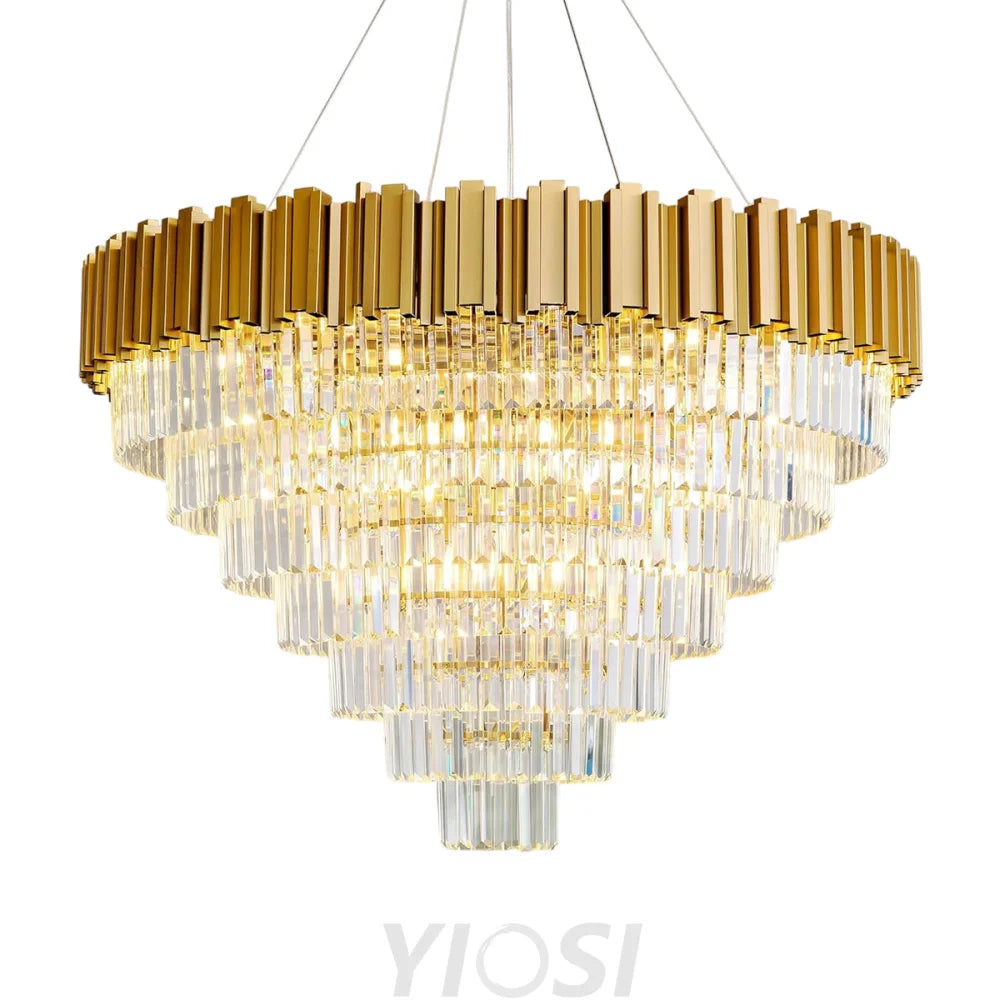 Modern circular K9 crystal chandelier Gold / D39.5in