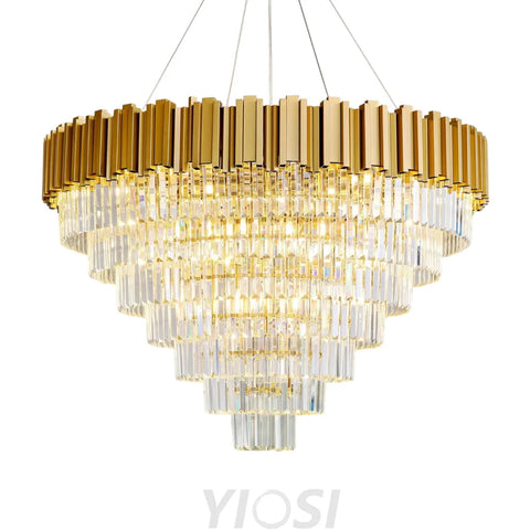 Modern circular K9 crystal chandelier Gold / D39.5in