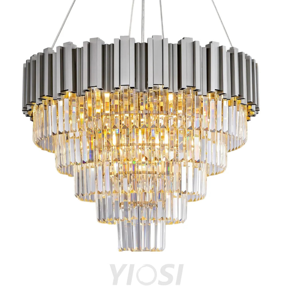 Modern circular K9 crystal chandelier Silver / D27.5in