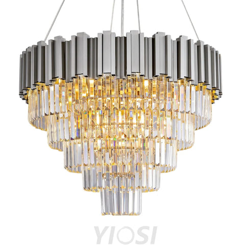 Modern circular K9 crystal chandelier Silver / D27.5in