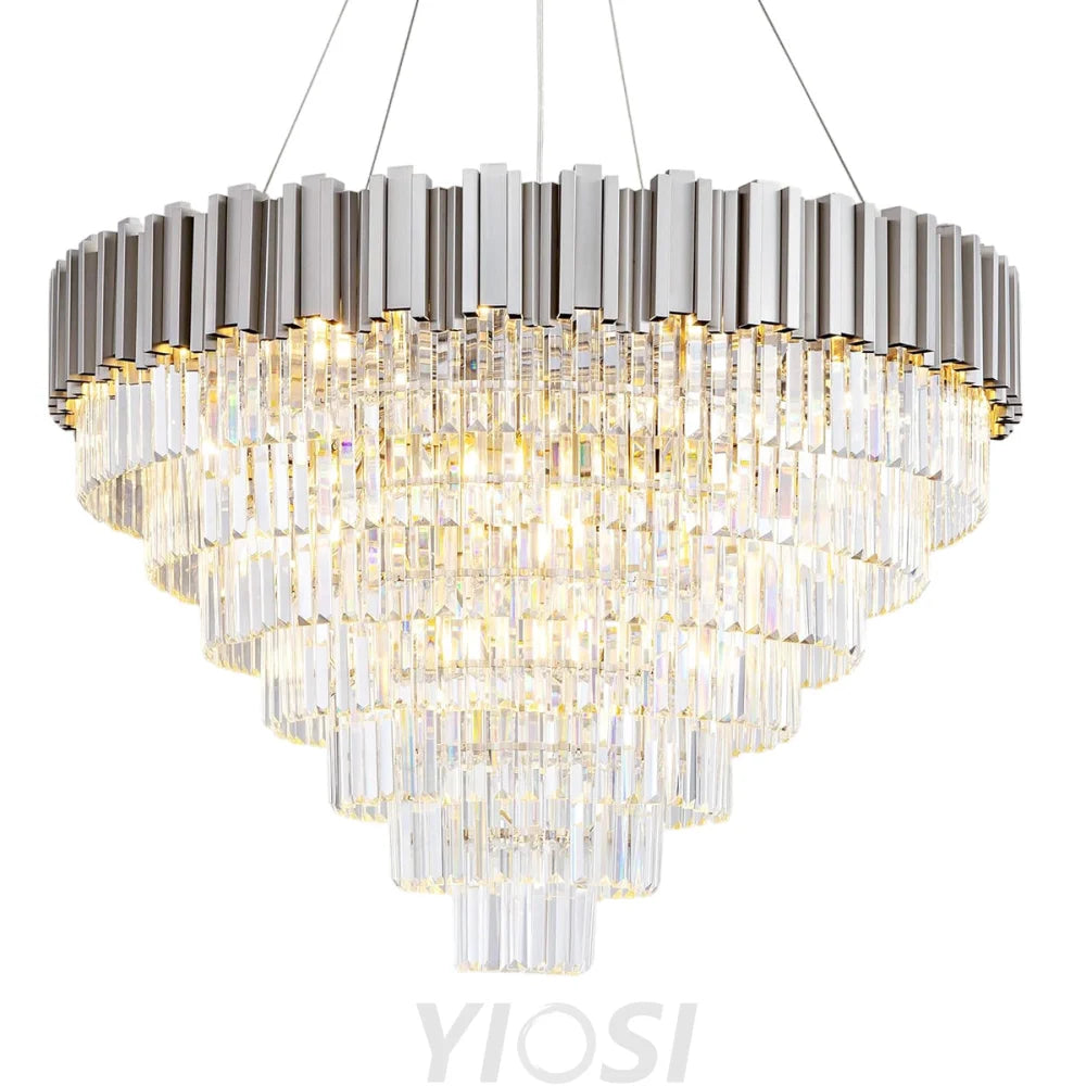 Modern circular K9 crystal chandelier Silver / D39.5in