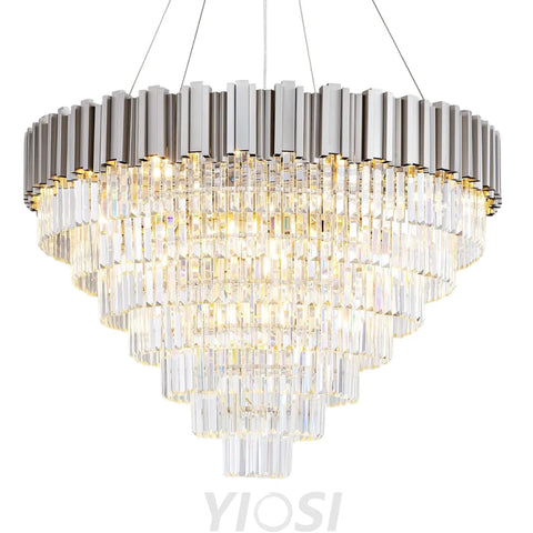 Modern circular K9 crystal chandelier Silver / D39.5in