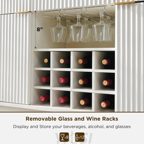 OKD Fluted Wine Bar Cabinet: 60" Modern Coffee Bar, Solid White